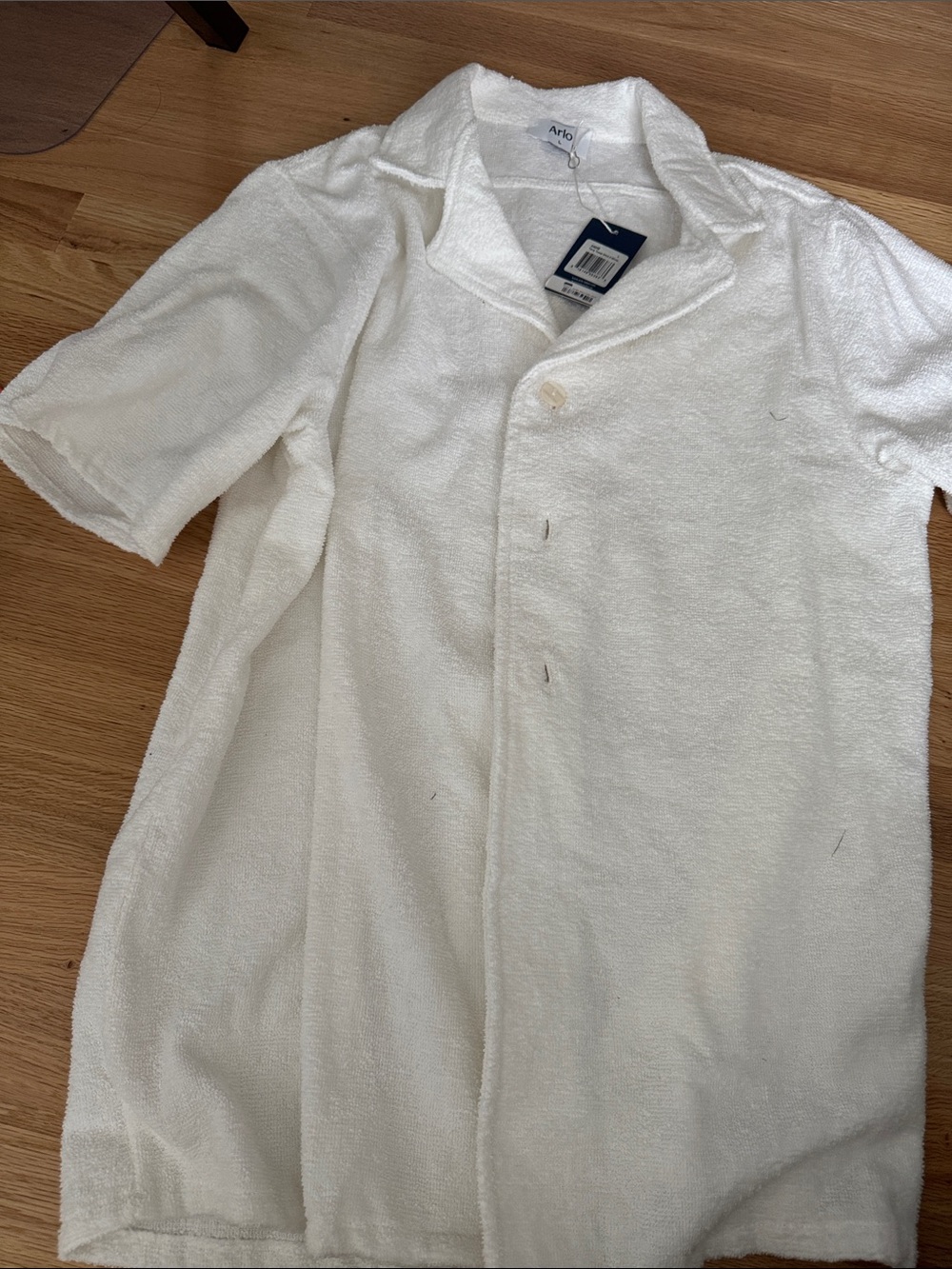 Arlo White Terry Short-Sleeve Button-Down Shirt